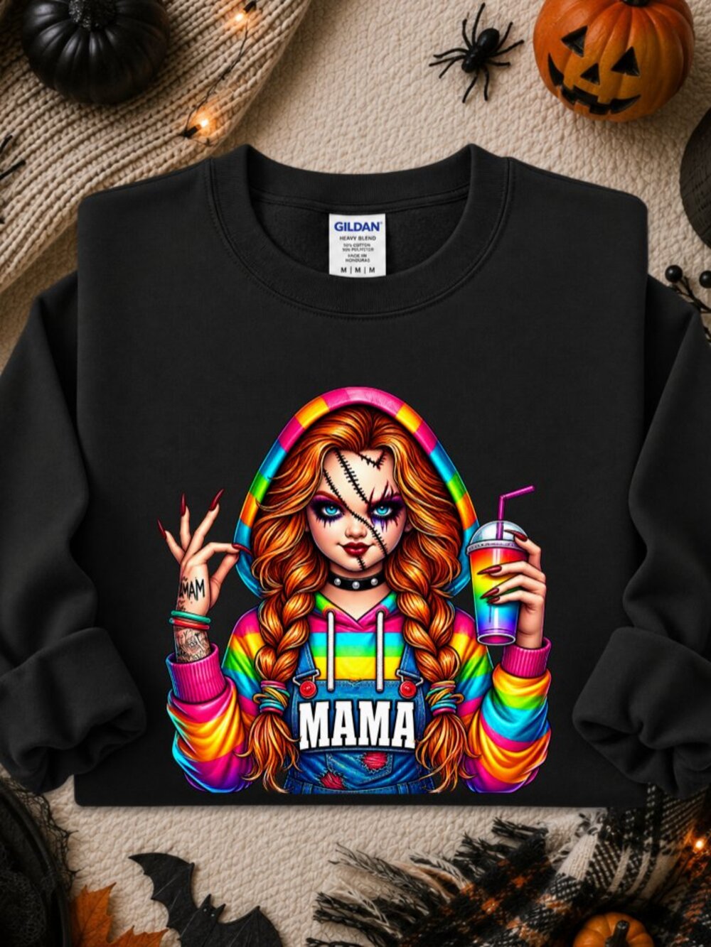 Chucky Bride Mama Sweatshirt Graphic Crewneck Rainbow Fall Halloween Horror